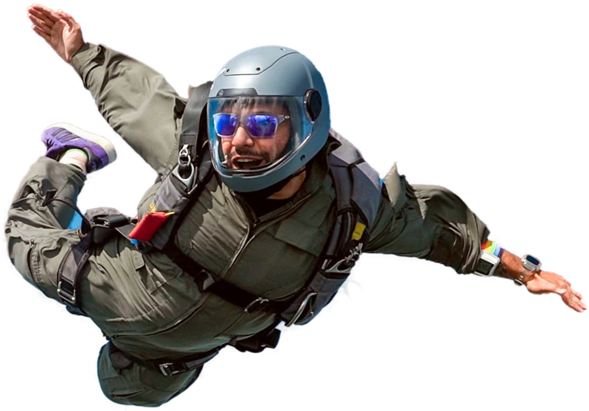 Aakash Malhotra mid-skydive